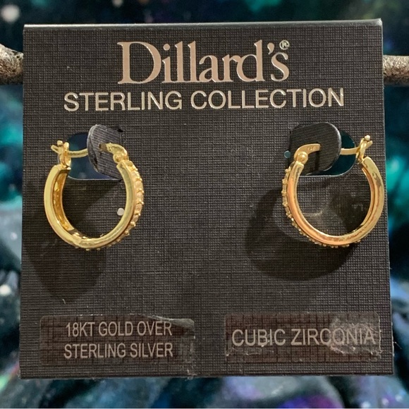 DILLARD’S 18k Gold over Sterling Silver CZ SMALL HOOP EARRINGS! - Picture 1 of 13